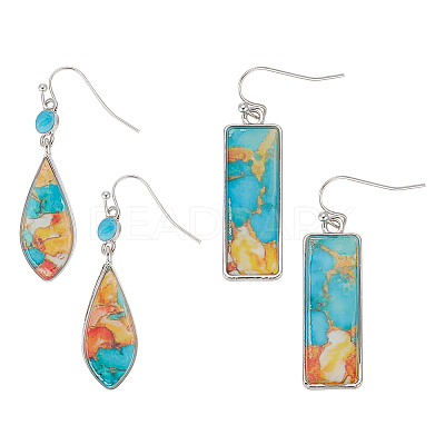 2 Pairs 2 style Teardrop & Rectangle Lampwork Dangle Earrings EJEW-FI0001-17-1