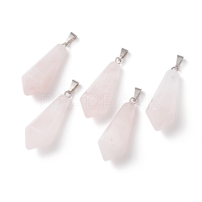 Natural Rose Quartz Pointed Pendants G-I314-02P-16-1