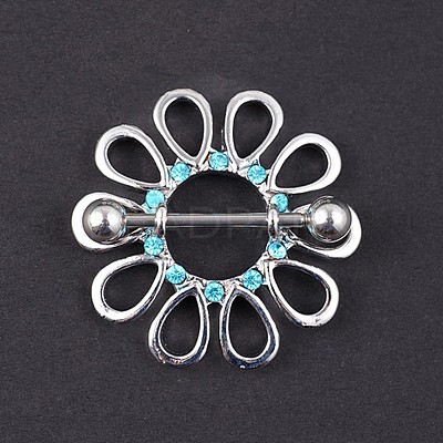 316L Surgical Stainless Steel Aquamarine Rhinestone Nipple Rings FS-WGB766E-12-1
