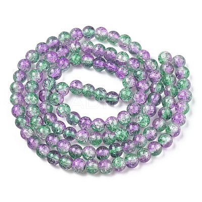 Two-Tone Crackle Baking Paint Transparent Glass Beads Strands CCG-T004-8mm-02-1