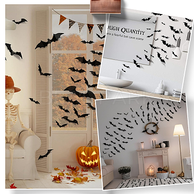 8 Bags Halloween Theme PVC Plastic Artificial 3D Bat Decorations DIY-SP0005-38-1