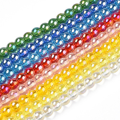 Electroplate Transparent Glass Beads Strands GLAA-T032-T8mm-AB-1
