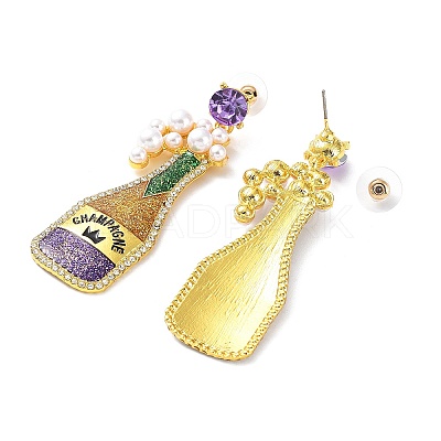 Carnival Theme Glitter Zinc Alloy Champagne Winebottle Dangle Stud Earrings EJEW-D087-06G-1