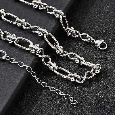 304 Stainless Steel Oval Textured Infinity Link Chain Necklaces for Women Men NJEW-K249-20A-P-1