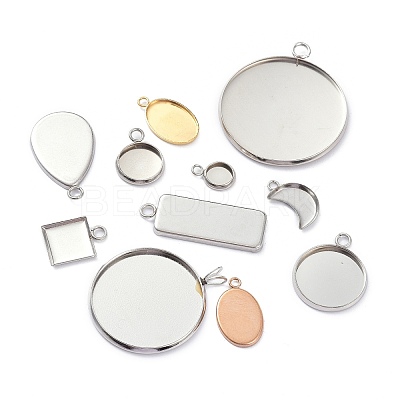 Stainless Steel Pendant Cabochon Settings STAS-XCP0001-38-1