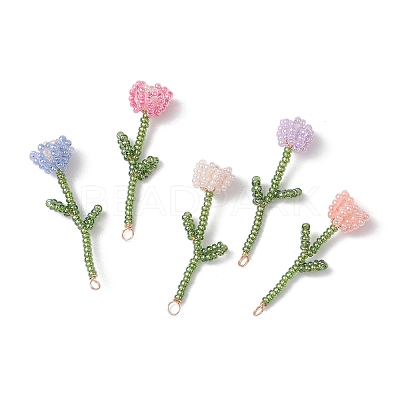 4Pcs 4 Colors Seed Beads Beaded Charms PALLOY-JF02850-1