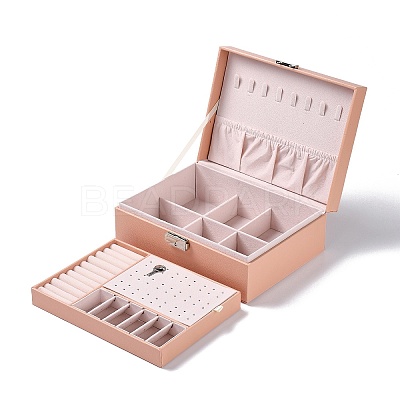 PU Imitation Leather Jewelry Organizer Box with Lock LS-CON-P016-B02-1