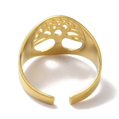 PVD Vacuum Plating 201 Stainless Steel Tree of Life Wide Open Cuff Rings for Unisex RJEW-C092-03G-1