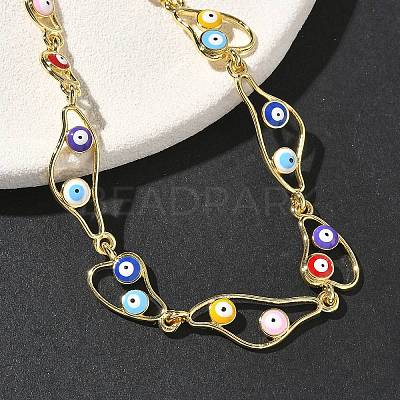 Brass Enamel Flat Round Evil Eye Link Chain Bracelets for Women BJEW-G764-01G-1