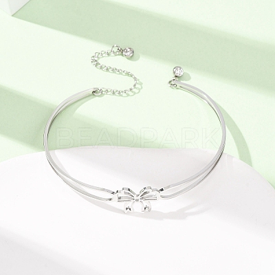 Bowknot 304 Stainless Steel & Rhinestone Cuff Bangles for Women BJEW-Z176-02P-1