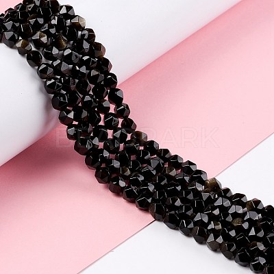 Natural Golden Sheen Obsidian Beads Strands G-C229-01A-1