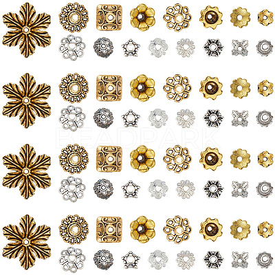 320Pcs 16 Styles Tibetan Style Alloy 4-Petal Bead Caps TIBE-PA0001-22-1