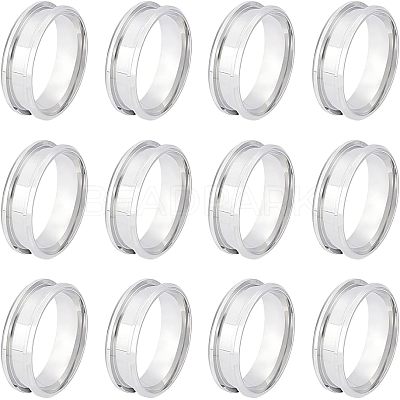 12Pcs Stainless Steel Grooved Finger Ring Settings STAS-UN0038-94E-1