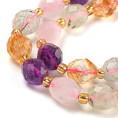 Natural Amethyst & Rose Quartz & Prehnite & Citrine Beads Strands G-N342-35-1