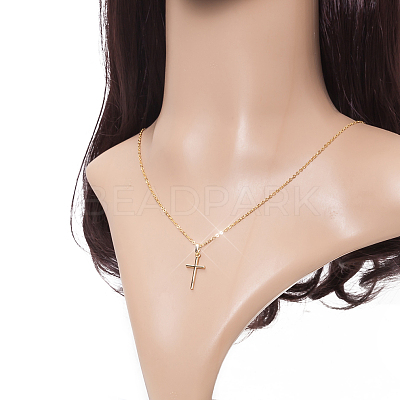Real Gold Plated Cross Brass Pendant Necklaces NJEW-EE0001-14A-1