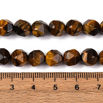 Faceted Natural Tiger Eye Beads Strands G-K066-01-8mm-1