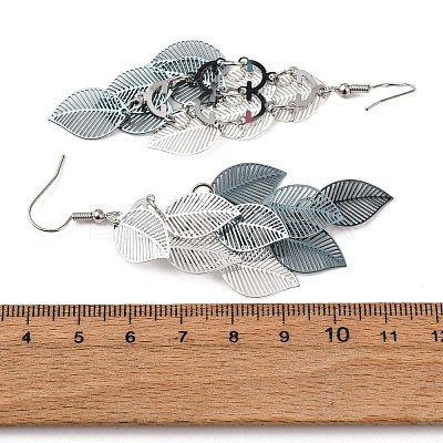 430 Stainless Steel Leaf Dangle Earrings EJEW-A137-08P-03-1