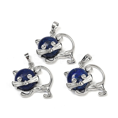 Dyed Natural Lapis Lazuli Kitten Pendants G-J386-C17-22-1