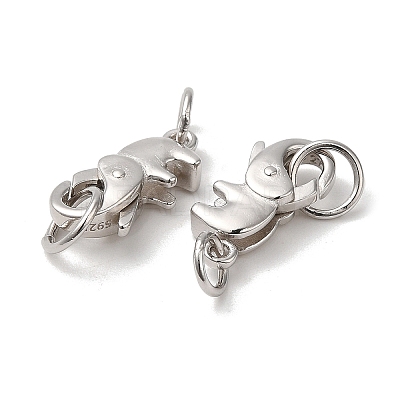 Anti-Tarnish Rhodium Plated 925 Sterling Silver Lobster Claw Clasps with Jump Rings X-STER-D006-15P-1