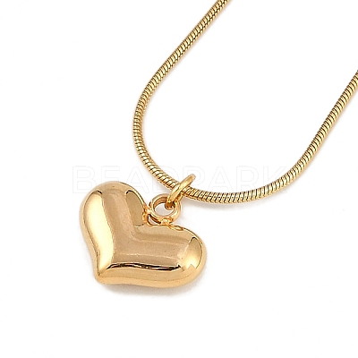 PVD Vacuum Plating 304 Stainless Steel Peach Heart Pendant Round Snake Chain Necklaces NJEW-Z044-07G-1