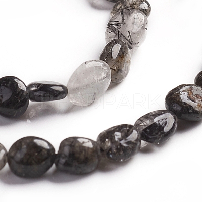 Natural Tourmalinated Quartz/Black Rutilated Quartz Beads Strands G-D0002-B26-1