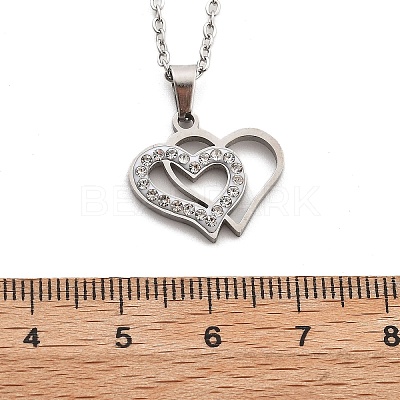 304 Stainless Steel Crystal Rhinestone Heart Pendant Cable Chain Necklaces for Women NJEW-Z056-01B-P-1