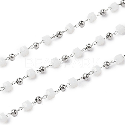 Cube Glass & 201 Stainless Steel Beaded Chains CHS-A015-05P-1