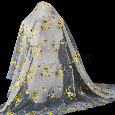 Flower Pattern Polyester Lace Fabic DIY-WH0061-021B-1