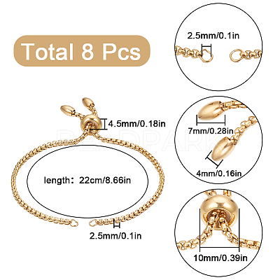8Pcs Adjustable 304 Stainless Steel Slider Bracelets Making STAS-SC0006-03G-1
