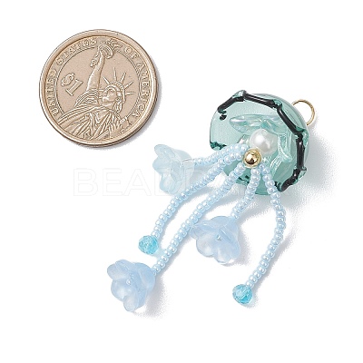 Glass Seed Beaded Jellyfish Big Pendants X-PALLOY-MZ01166-04-1