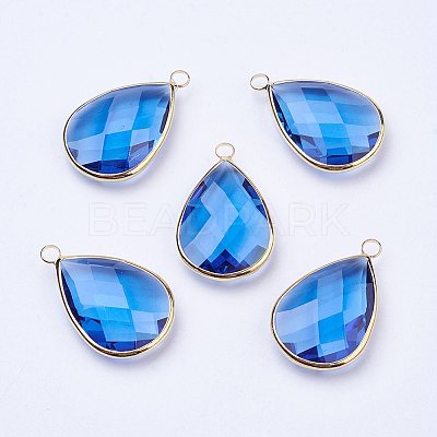 Golden Tone Brass Glass Teardrop Pendants GLAA-M006-A-21G-1
