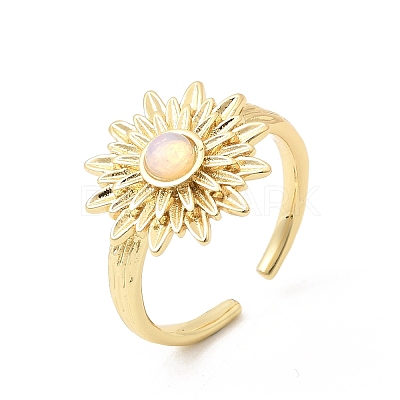 Brass Resin Cuff Rings for Women RJEW-K312-06G-1