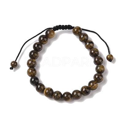 8mm Round Natural Tiger Iron Braided Bead Bracelets BJEW-C067-01B-04-1