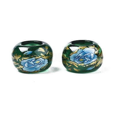 Flower Printed Transparent Acrylic Rondelle Beads TACR-S160-01-C02-1