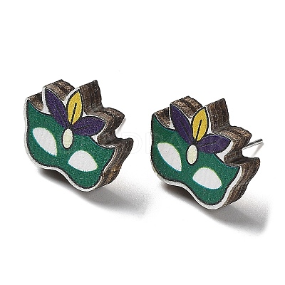 Printing Wood Stud Earrings for Women EJEW-B028-03-1