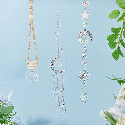 2Pcs 2 Styles Glass & Alloy Hanging Suncatchers AJEW-HS0001-35-1