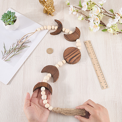 Wooden Moon Phases Wall Hanging Ornaments HJEW-WH20003-61A-1