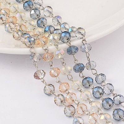 Faceted Rondelle Handmade Electroplate Glass Beads Chains AJEW-JB00130-1