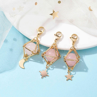 Natural Gemstone Brass Pendant Decorations HJEW-JM01817-1