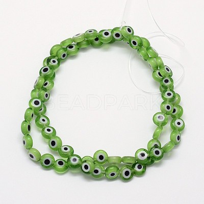 Handmade Evil Eye Lampwork Flat Round Bead Strands LAMP-L058-12mm-02-1