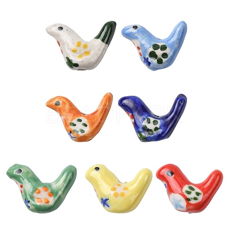 7Pcs 7 Colors Handmade Printed Porcelain Beads PORC-FS0001-39-1