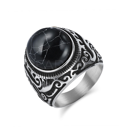 304 Stainless Steel with Synthetic Turquoise Finger Rings for Men FS-WG44E14-04-1