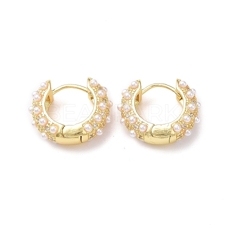 Plastic Imitation Pearl Beaded Hoop Earrings with Crystal Rinestone EJEW-F306-03G-1