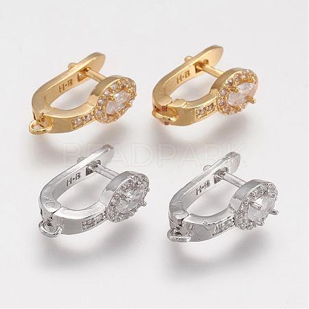 Brass Micro Pave Cubic Zirconia Hoop Earring Findings with Latch Back Closure ZIRC-F052-06-1