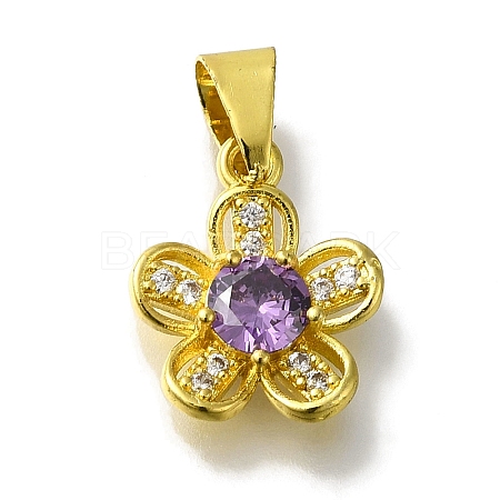 Flower Rack Plating Brass Micro Pave Cubic Zirconia Pendant KK-H485-01G-03-1