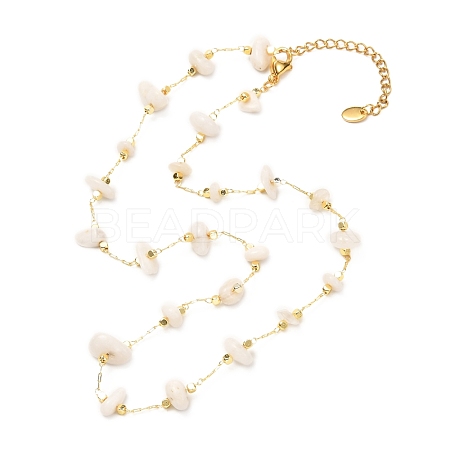 Natural White Moonstone Chip Beaded Necklace for Girl Women NJEW-JN03708-02-1