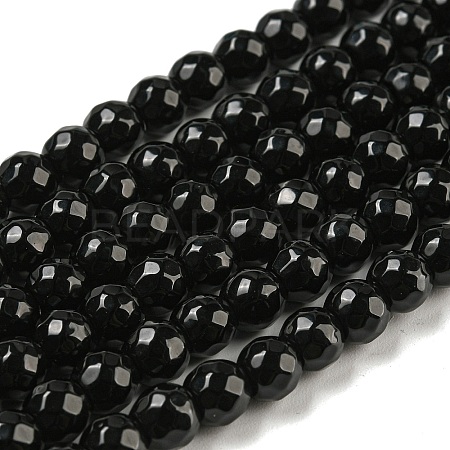 Faceted Round Natural Agate Beads Strands G-S132-01-1