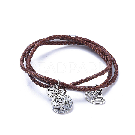 Three Loops Braided Leather Cord Wrap Bracelets BJEW-JB04245-02-1