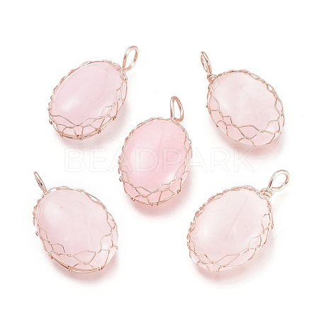 Natural Rose Quartz Pendants G-K305-B05-RG-1