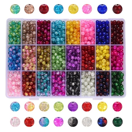 Spray Painted Crackle Glass Beads CCG-YW0001-02-6mm-1